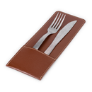 Kit com 6 Porta Talher Em Couro Costurado + 6 Anéis Porta Guardanapo Para Sua Mesa Posta