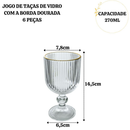 Jogo de Taças de Vidro Com Borda Dourada 6 Peças 270ml
