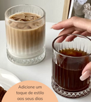 Jogo Copos Baixos Lapidado de Cristal Liso ou Fio de Ouro Whisky 330ml Drinks Suco Água Mesa Posta