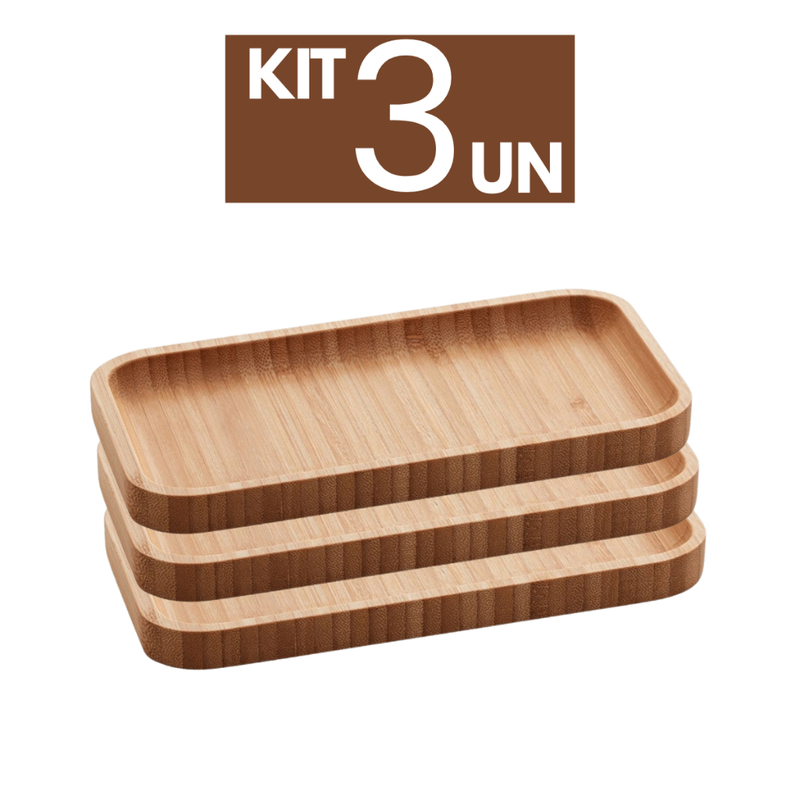 Kit 3 Bandejas Petisqueiras de Bambu 20x10 CM