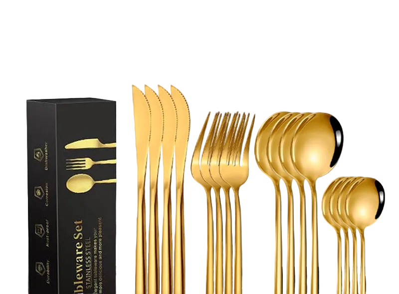 AICOOL 24 Jogo De Talheres Inoxidável 416 Suprimentos De Cozinha Talheres de Dourados Talheres