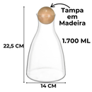 Jarra de vidro com Tampa de Bambu 1,7 Litros Kit 6 Copos de Vidro 280ml