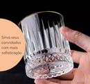 Jogo Copos Baixos Lapidado de Cristal Liso ou Fio de Ouro Whisky 330ml Drinks Suco Água Mesa Posta